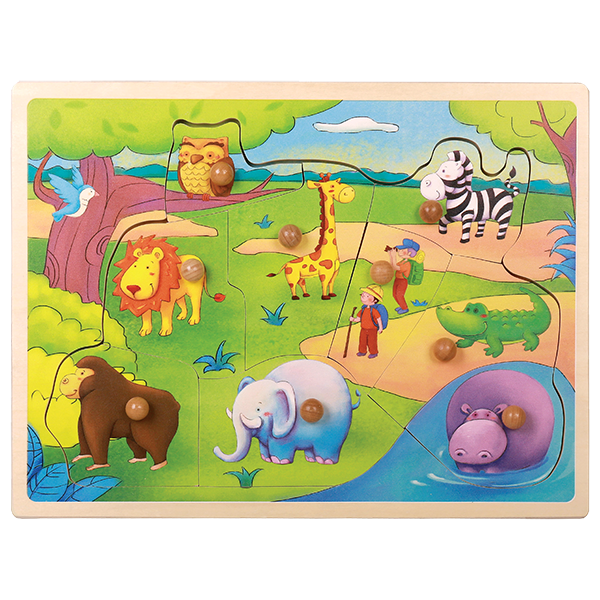 Casse-tête à boutons en bois - Safari (9 pcs)