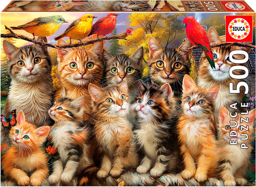 Casse-tête (500 pcs) - Chatons et oiseaux
