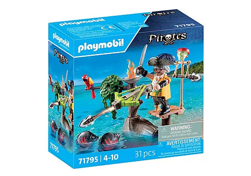 Pirate avec arbalète, flèche et poissons à viser